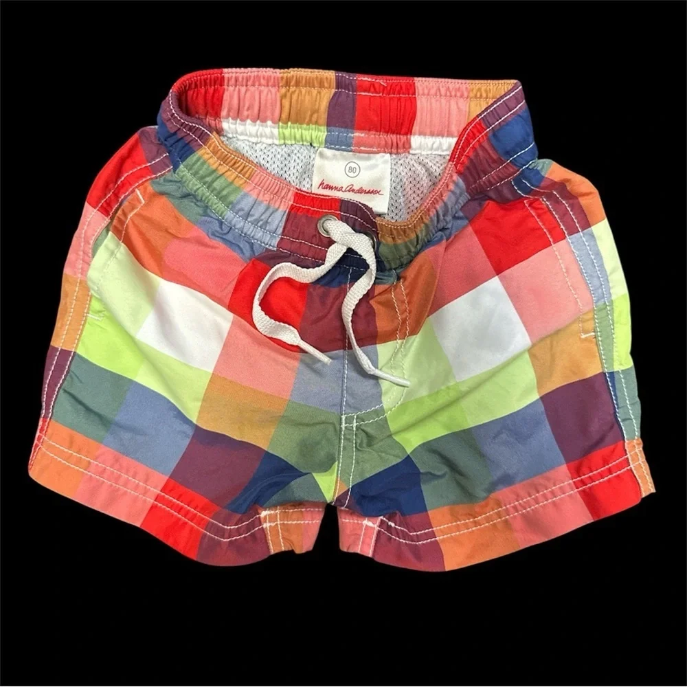 Hanna Andersson plaid and Blue Checkered Swim Trunks